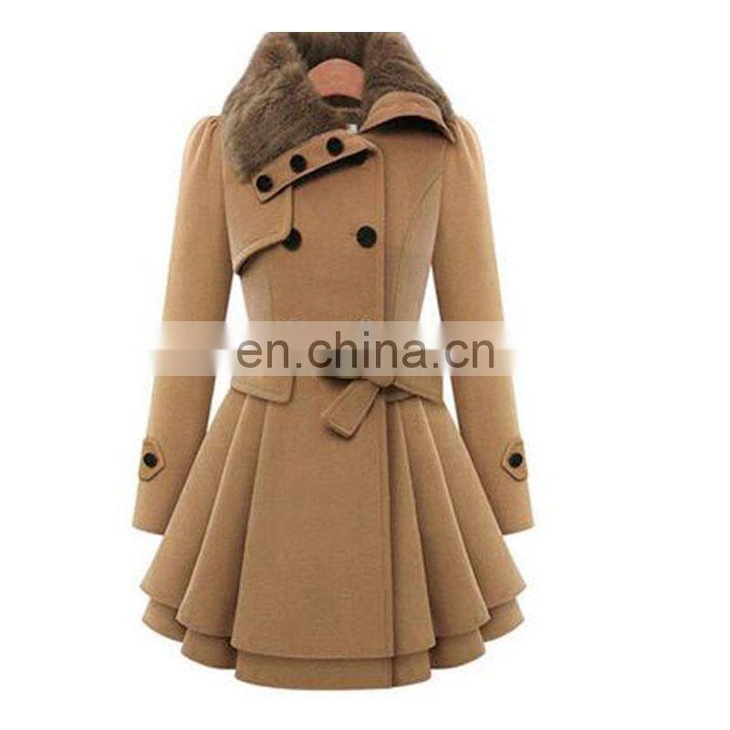 Girl's Long plus-size fur collar with warm double-breasted button-down waistband winter coat