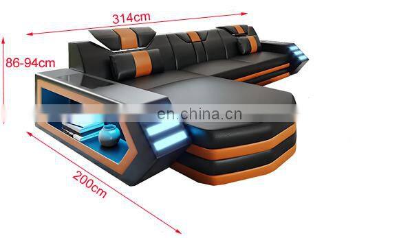 2021 Multi-functional living room sofa set furniture top grain leather sectional Sofa with LED light