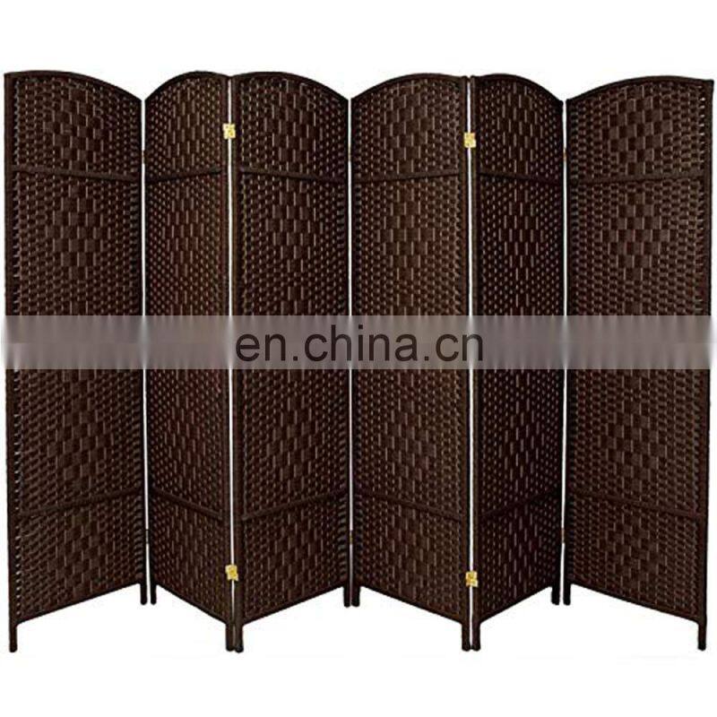 Black Movable Rattan Decorative Wood Panel Folding Screen Room Divider