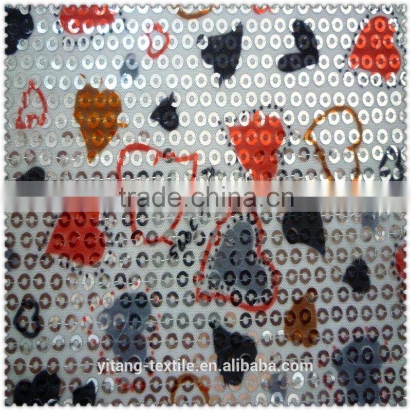 printed heart pattern sequin fabric