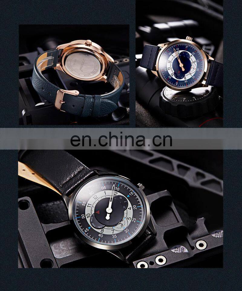 SINOBI Blue Leather Band Wrist Watches S9815G Chronograph Hand Watches Man Hollow Out Pointer Male Watch Montre Homme