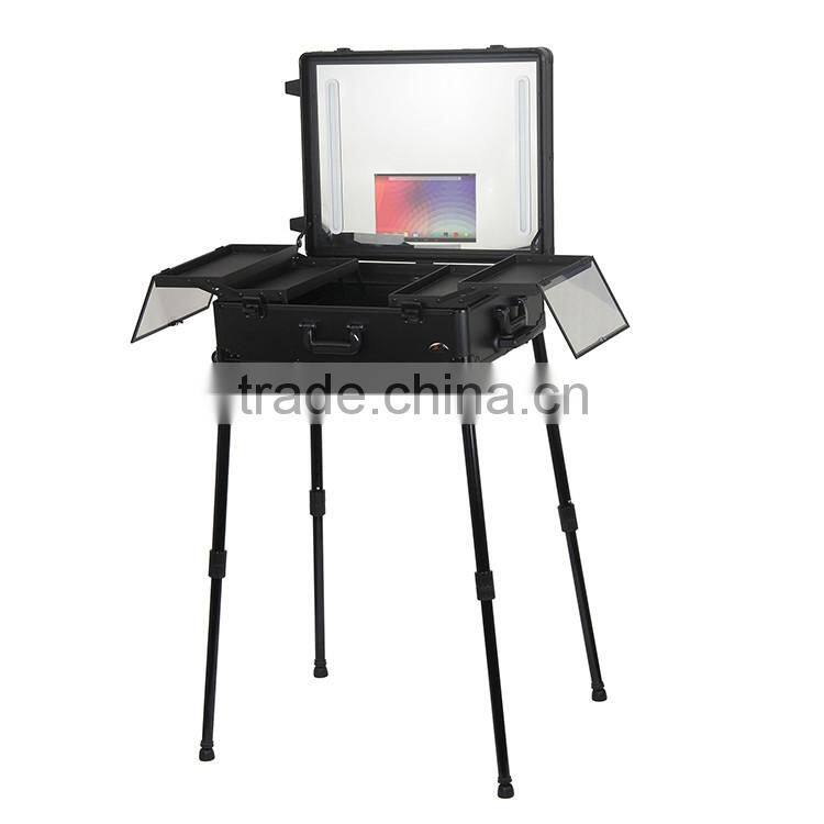 Promotional Aluminum Trolley cosmetic makeup case with touch screen