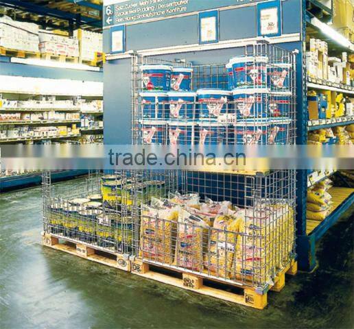 Forklift wire mesh metal foldable cage pallets with wooden pallets