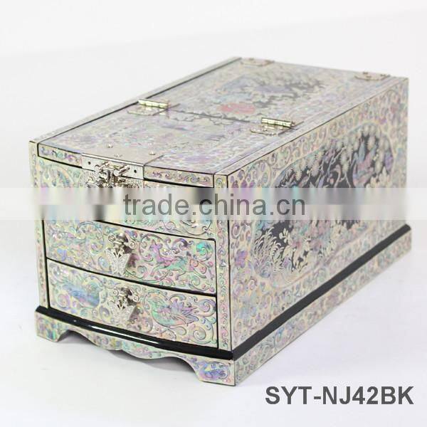 High end mother of pearl drawer wooden jewelry boxes with lock