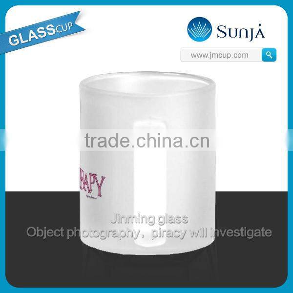 SH597 Frosted Glass Cup Drinking Milk Glass Mugs Promotional Glass Drink Milk Handle Mugs