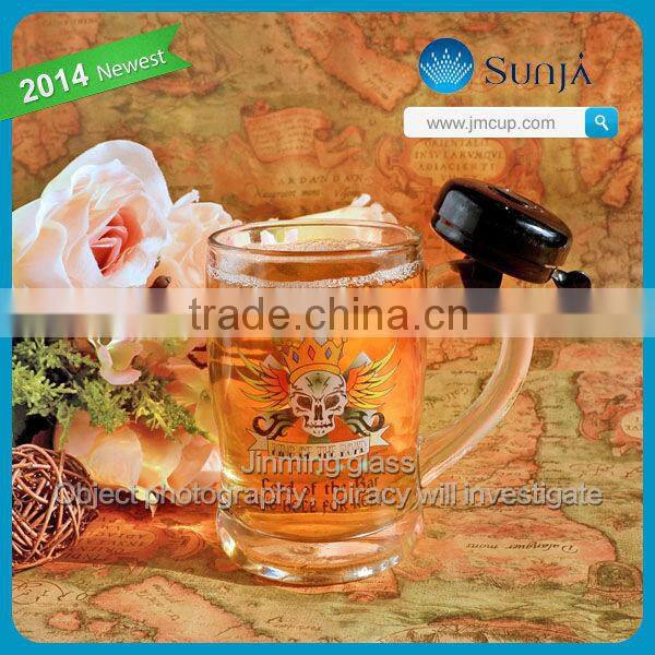 SH440 Promotional drink beer glass cup mug with bell machine made bell beer glass mug stein bell drinking glass mug cup glasses