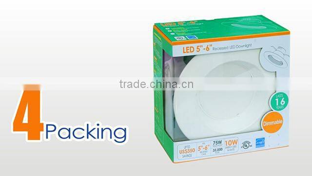 Interchangeable 5-Inch or 6-Inch IC/UL 6" recessed led light with White Trim