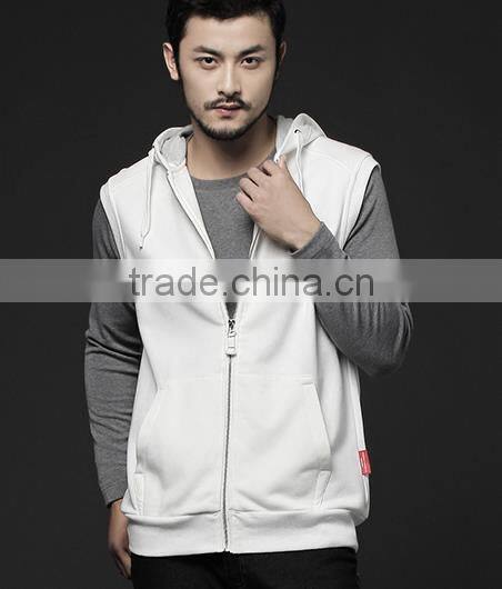 wholesale mens pure color zipper sleeveless gym hoodie
