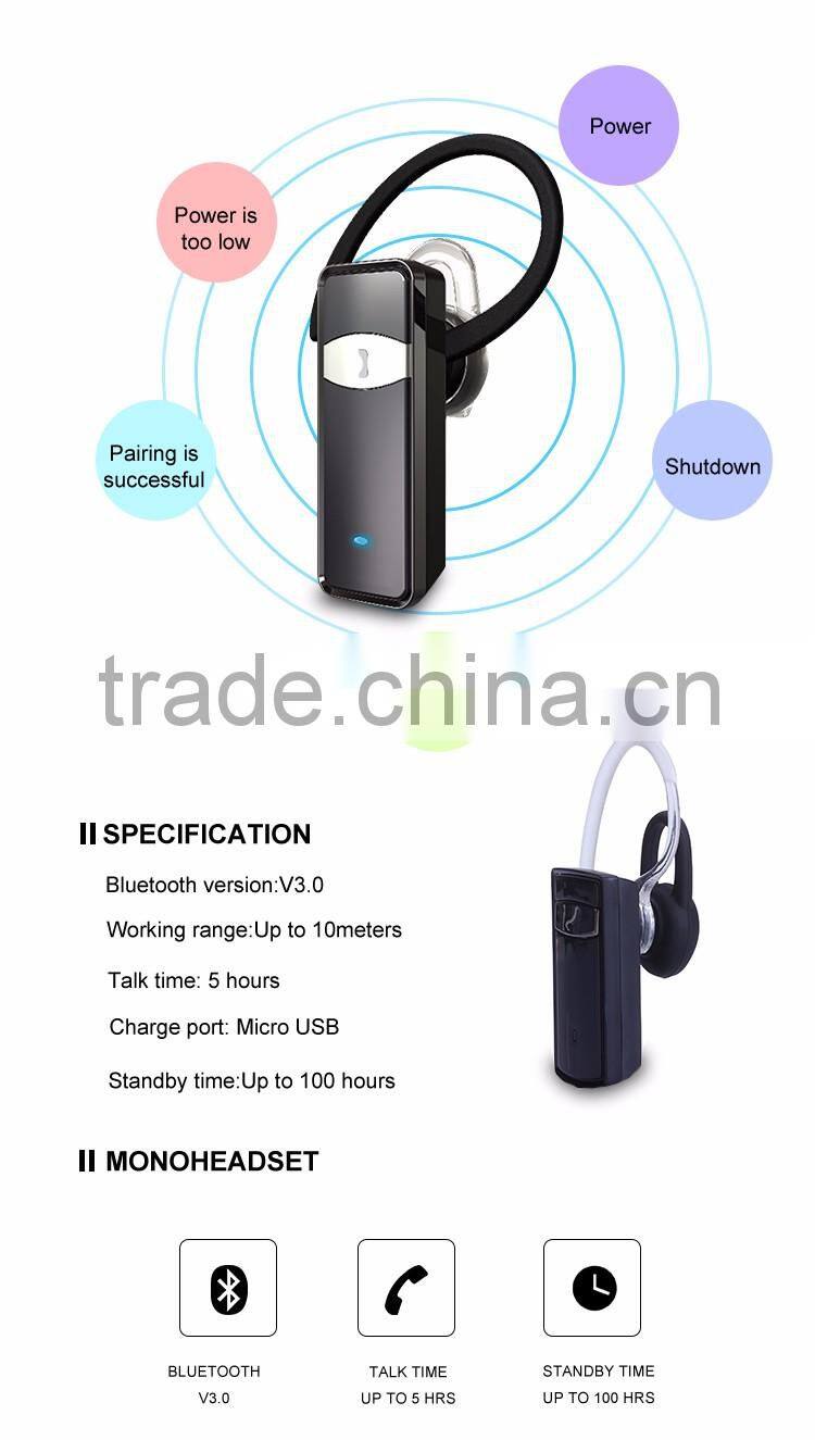 Best selling black mono bluetooth headset for mobile phone