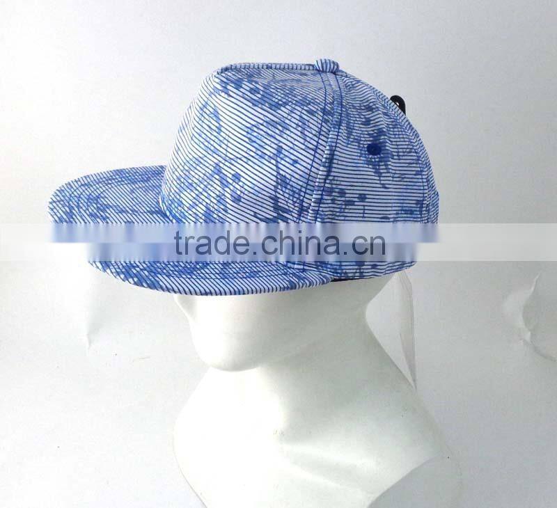 WLOF0702-12 100% Cotton canvas blue floral printed baseball cap flat brimmed