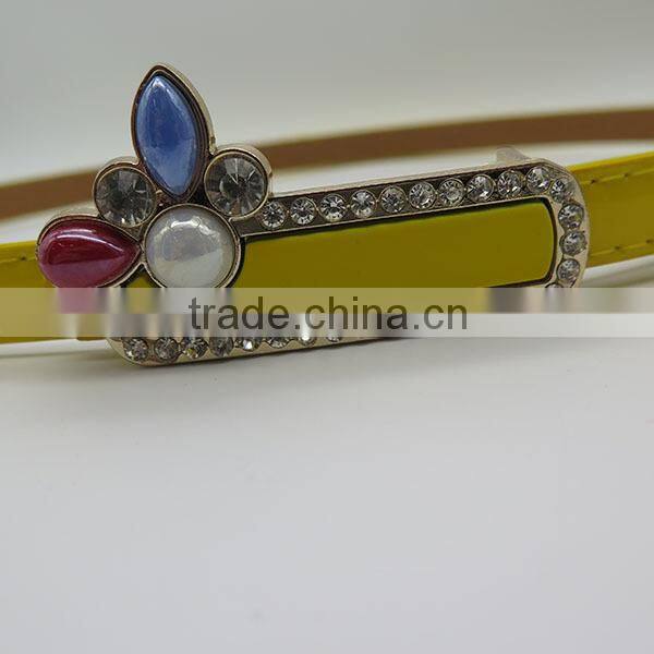 Lady's fashion colorful skinny belt with diamond for dress