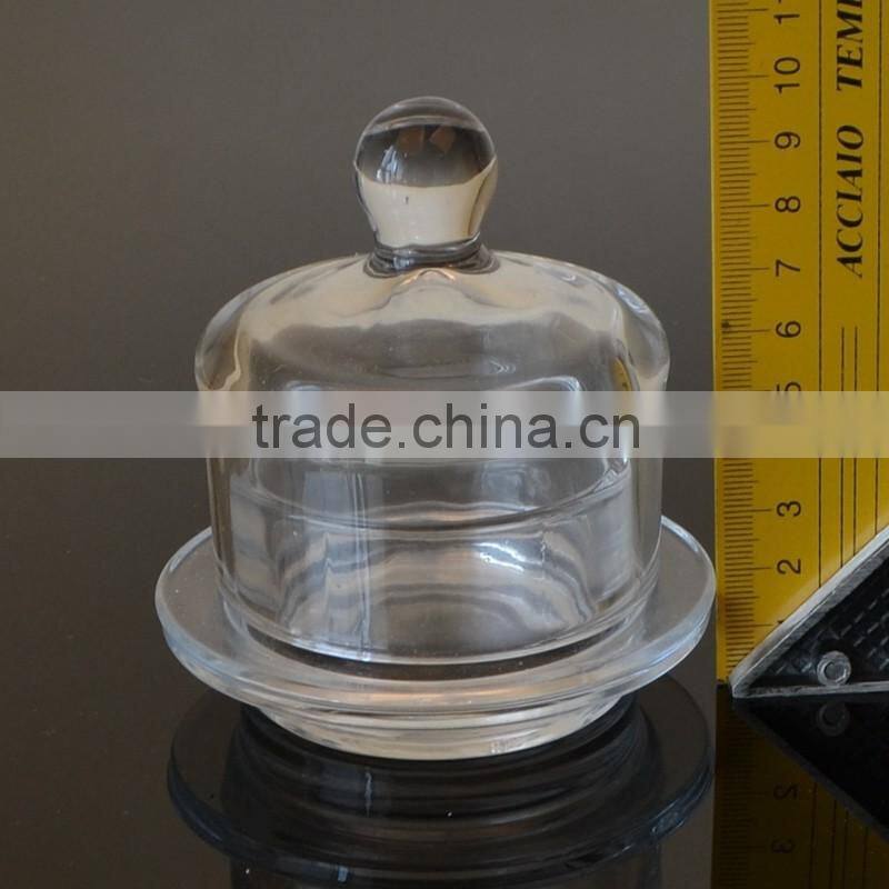 Round Shape Glass Dessert Container Glass Plate with Saucer and Lid