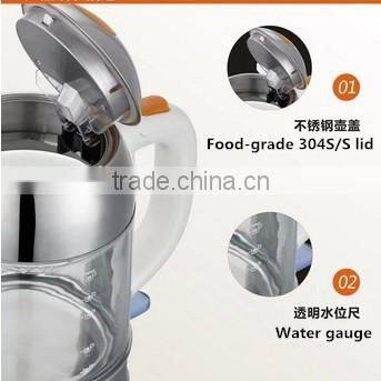 1.5L anti-hot plastic glass electric tea and water kettle