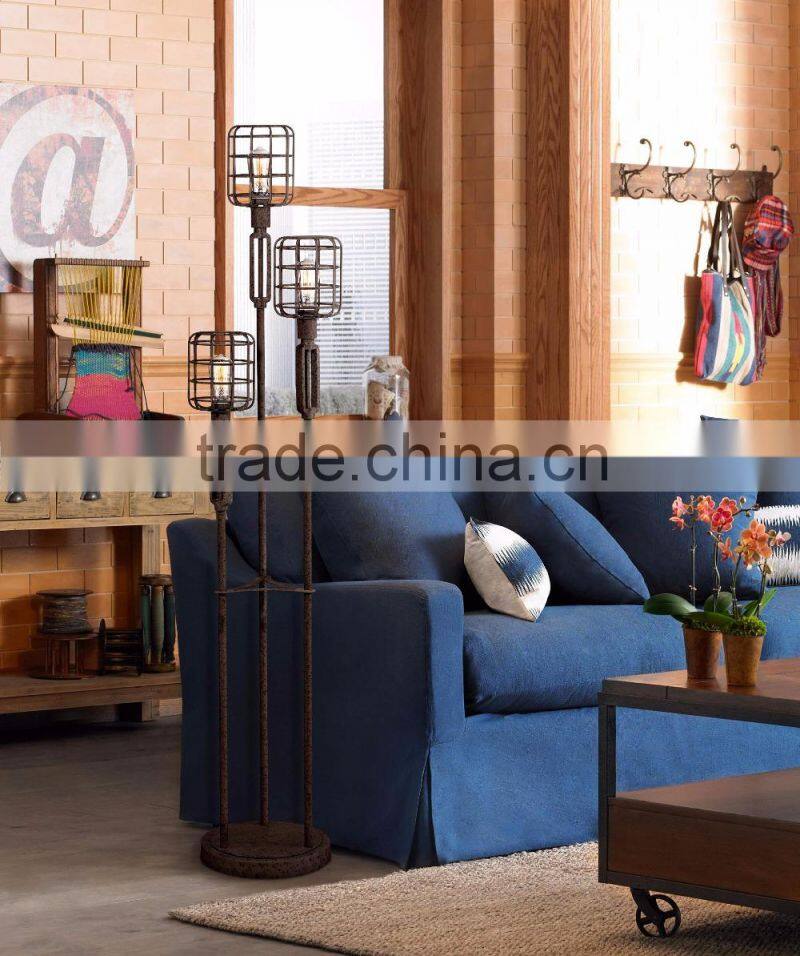 1024-27 Great for urban styles of decor Light your home in style with this three-light ndustrial Cage Rust Metal Floor Lamp