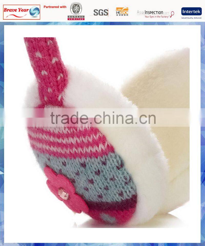 fairisle knitted kids earmuff with felt flower and fluffy lining