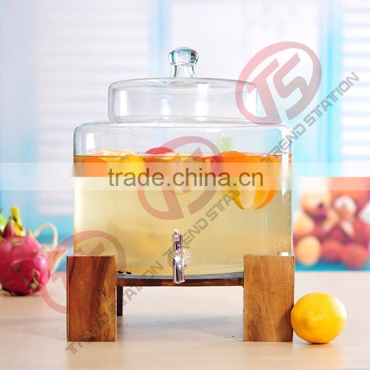 Glass beverage dispenser set of 2 with spigot and wooden stand