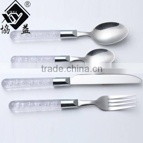 Hot-sale Stainless Steel PS Plastic Handle Melamine Tableware With Transparant Handle