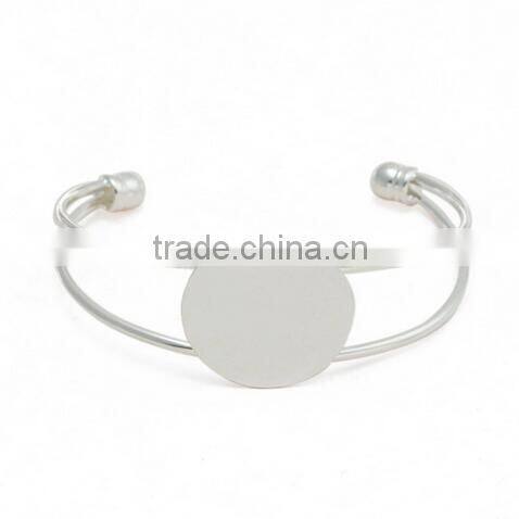 Wholesale 100PC 25MM Pad Adjustable Silver Plated Bangle Cuff Lock Blank Bracelet Bangle with tray