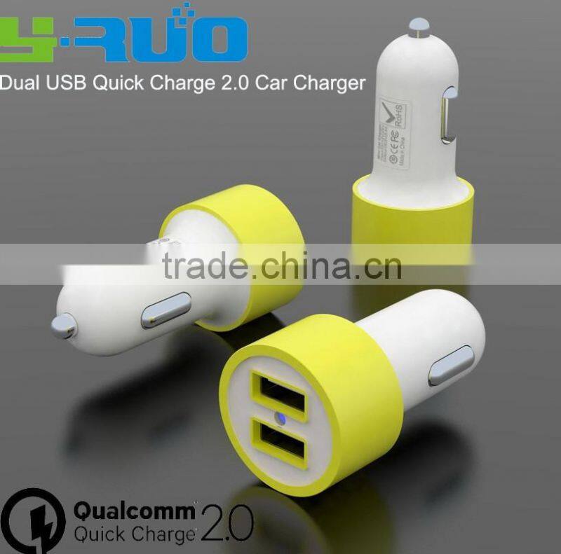 Dual QC 2.0 ports quick charge QC 2.0 Car Charger with output 5V 2.4A 9V 2A 12V 2A
