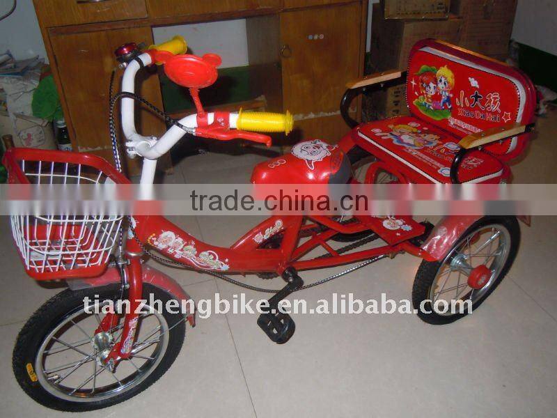 twins ride kids tricycle, kids trike with two seats, three wheel cycle passed CE
