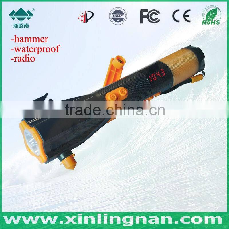 Car flashlight with safety hammer & emergency kit in auto & high power charger