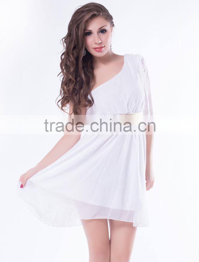Simple design chiffon fabric one-shoulder casual dress for fat women