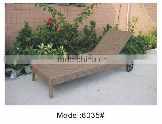 Rattan furniture simple adjustable wicker chaise lounger with 2 wheel