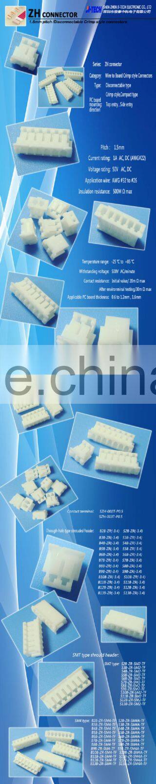 JST ZH series 2 pin 1.5mm pitch wire to board crimp style connector ZHR-2-K black housing