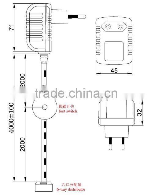 New !!! OEM/ODM 12v 0.5 A EU power supply with LED mini 6-way distributor and foot switch