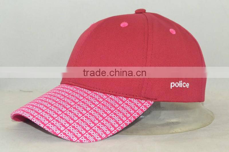 Guangzhou hat factory professional custom 6 panel / 100% cotton/pink/brim printing/baseball cap