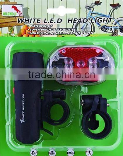 2015hot sale bicycle front light+rear light set 1wat super bright light set bike light set