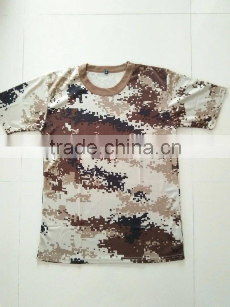 Custom made polyester nylon mesh brown digital full print military camouflage T shirt