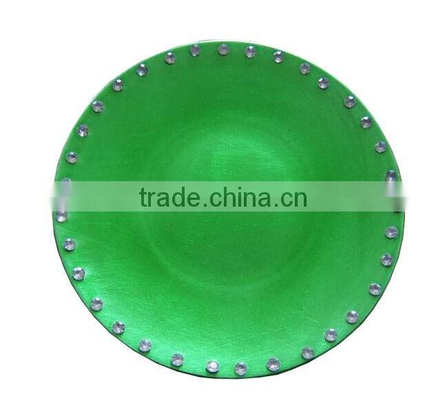 GRS color green Beaded Wedding Diamond Plastic Charger Plates