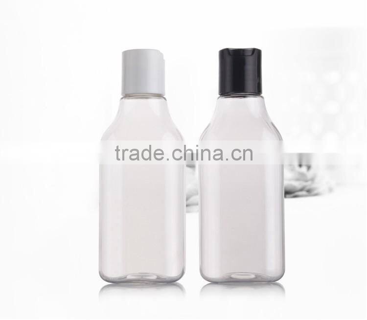 200ml clear square lotion bottle with press cap/PET Plastic Transparent Bottle for hair shampoo and lotion