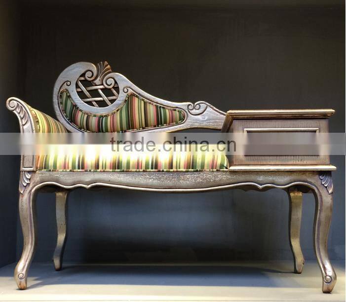 BISINI Handpainting Chair with Telephone Table, Solid Wood Shoe Changing Chair with Storage Cabinet (BF01-X1190)