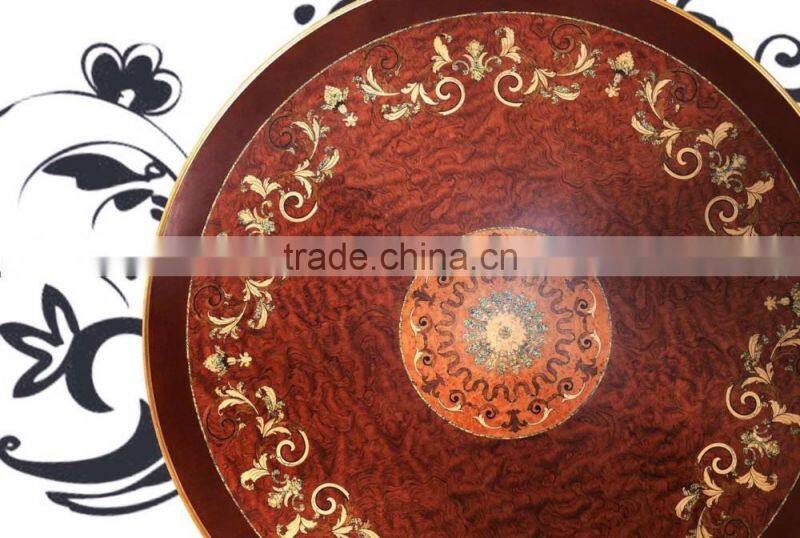French New Design Neo-Classic Marquetry Dining Room Furniture/ Gorgeous Wooden Carving Royal Round Dining Table Set For 6 People