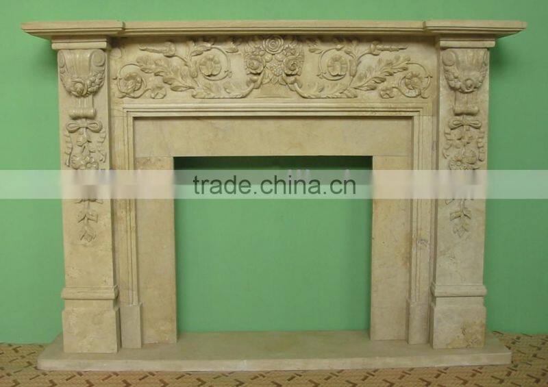 Crema Marfil beige Marble Fireplace Mantel Surrounding