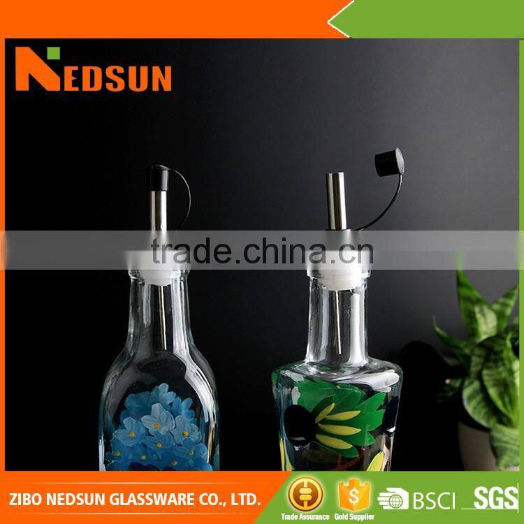Hot sale hand drawing glass dorica olive oil bottle