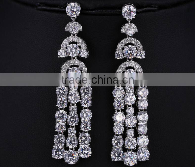 Wholesale Stock Small Order Fashion Women Long Tassels Zircon Earrings