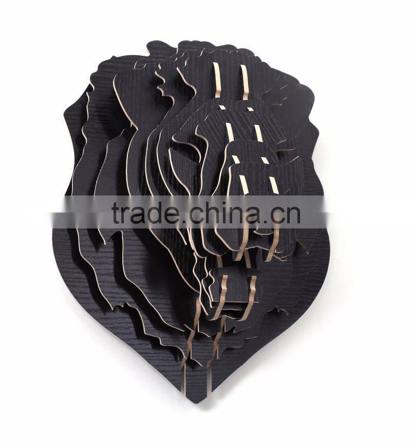 DIY 3D Wooden Puzzle Lion Decor Fake Animal Heads Faux Lion Head Wall Decor Carved Wood Art