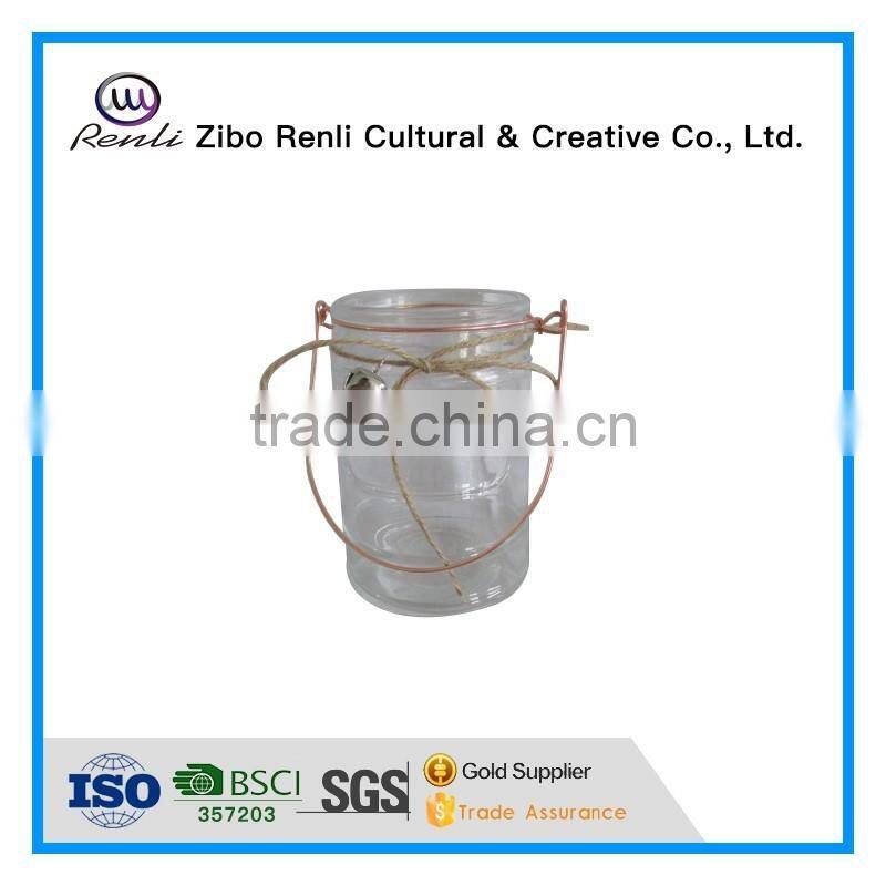 Wholesale Ribbed Mercury Glass Candle Holder with Metal Hanging