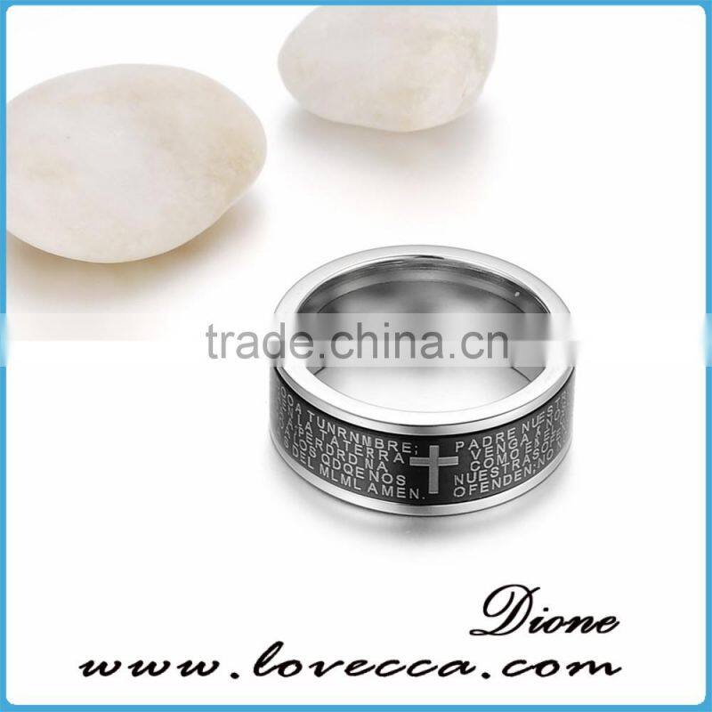Top Quality Stainless Steel Black Ring Lord's Prayer With Cross