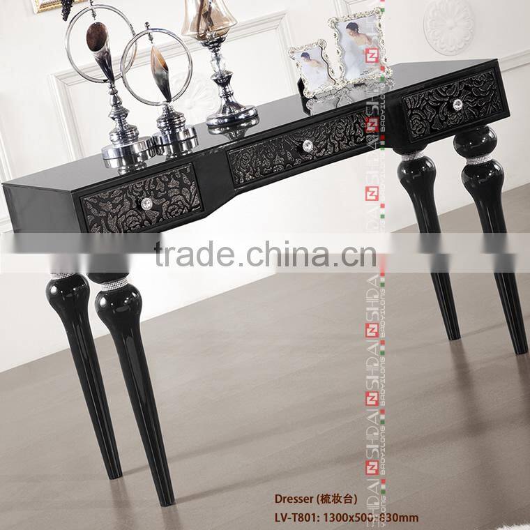 High end black glass top new classical dressing table LV-T801