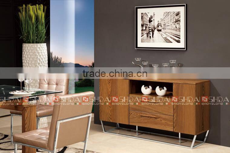 Wood Buffet 2 Storage Drawers 2 Storage Cabinets Dining Room Walnut Finish Metal Base H-816