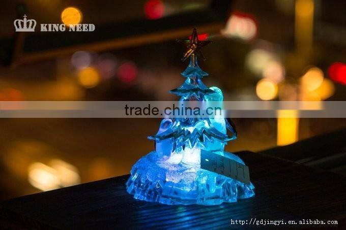 Acrylic Christmas Penguins &Tree Crystal Decoration With Led Light For Gift