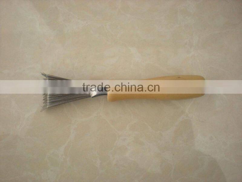 hair brush cleaner with wooden handle and stainless steel head