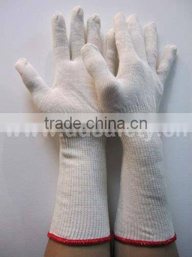 13 Gauge 3 Threads Long Cuff Gloves Natural Cotton Polyester Gloves