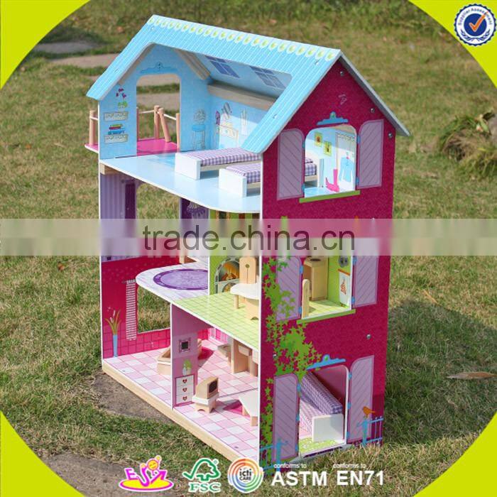 wholesale wooden dollhouse toy for children, lovely wooden dollhouse toy, popular wooden dollhouse toy for kids W06A104