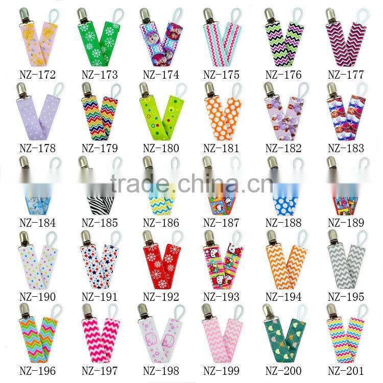 Wholesale Soother Baby Pacifier Chain Clip Ribbon Printed Pacifier Clip Baby, High Quality Pacifier Clip Holder
