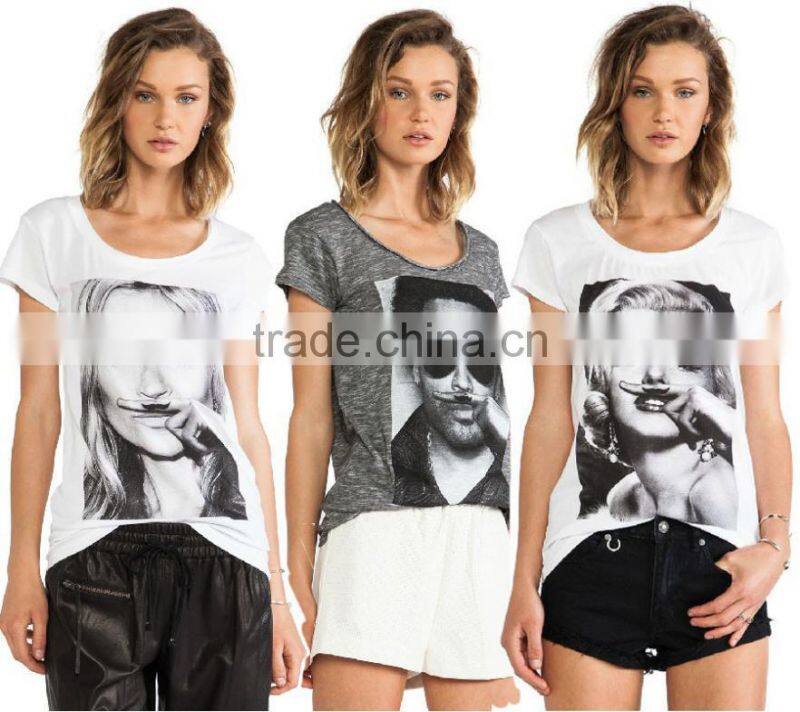 wholesale high quality custom cotton printing women t-shirt 2016